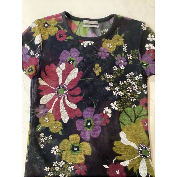Urban Outfitters Paradise Black Floral Mesh Top Sz M Stretch - Picture 2 of 8